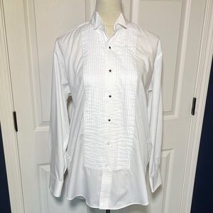 Vintage Chaplin Tuxedo Shirt Wingtip Collar Pleated Front Medium 32-33